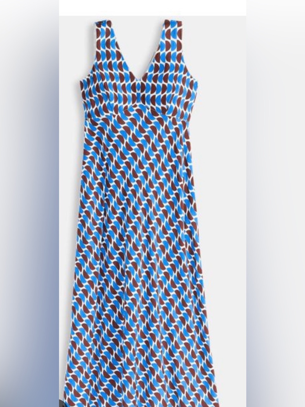 Sleeveless V-Neck Blue & Brown Geometric Maxi Cover-Up Dress